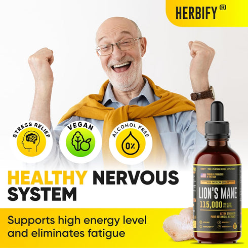 Lions Mane Supplement, 4 Fl oz, Daily Mushroom Supplement for Memory, Focus & Clarity, Vegan & Organic