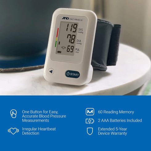 A&D Medical One Button Wrist Blood Pressure Monitor (5.3-8.5"/13.5-21.5 cm Cuff), Easy to Read Digital LCD Screen,