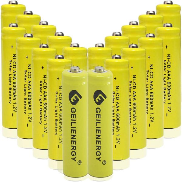 GEILIENERGY AAA NiCd 1.2V 600mAh Solar Light Batteries for Garden Lights (Pack of 20)