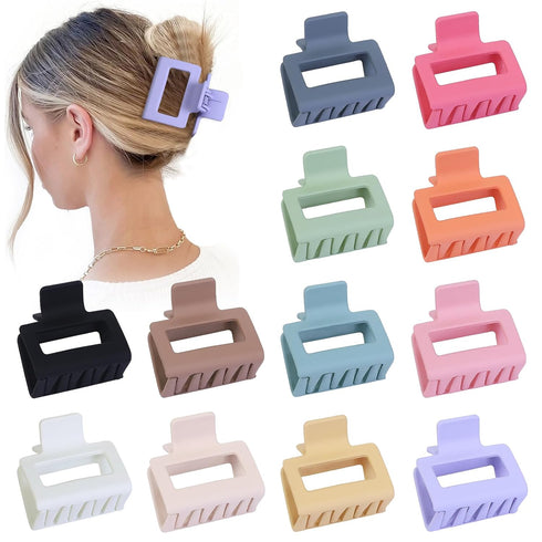 Sisiaipu 2 Inch Medium Hair Claw Clips, 12 Pcs Square Clips for Thin Hair
