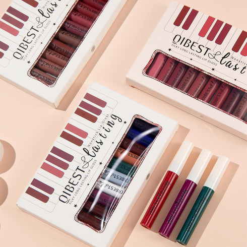 12Pcs Makeup Matte Lipstick Kit, Waterproof Long Lasting Velvety Liquid Lipstick, Gift Box Makeup Set