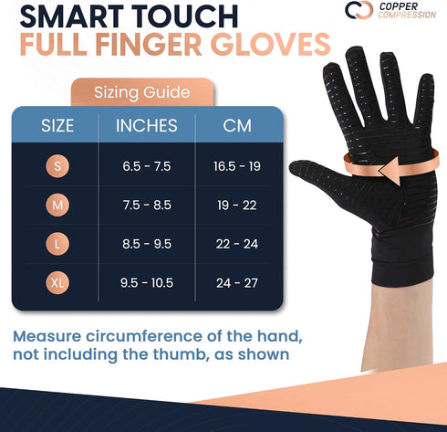 Copper Compression Full Finger Arthritis Gloves - Touch Screen Fingertips, 1 Pair, M