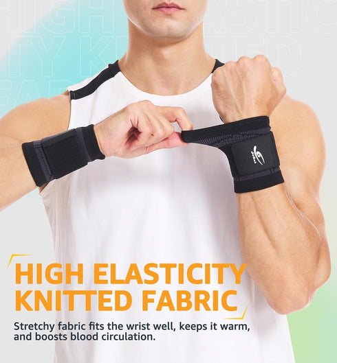 HiRui Wrist Brace - Compression Wrist Wraps for Work, Fitness, Weightlifting, Pain Relief, Adjustable 2 PACK (Black, L)