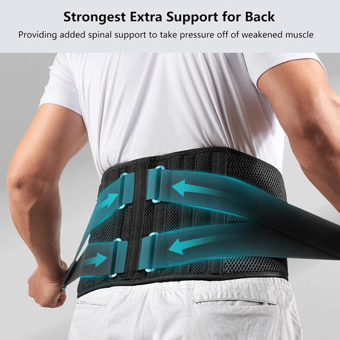 FREETOO Air Mesh Back Brace for Lower Back Pain Relief, Adjustable Support Belt with 7 Stays for Sciatica Scoliosis