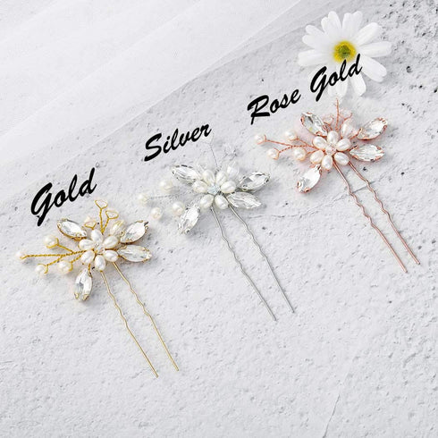 JAKAWIN Pearl Bride Wedding Hair Pins, Bridal Hair Piece Accessories for Women, Gold