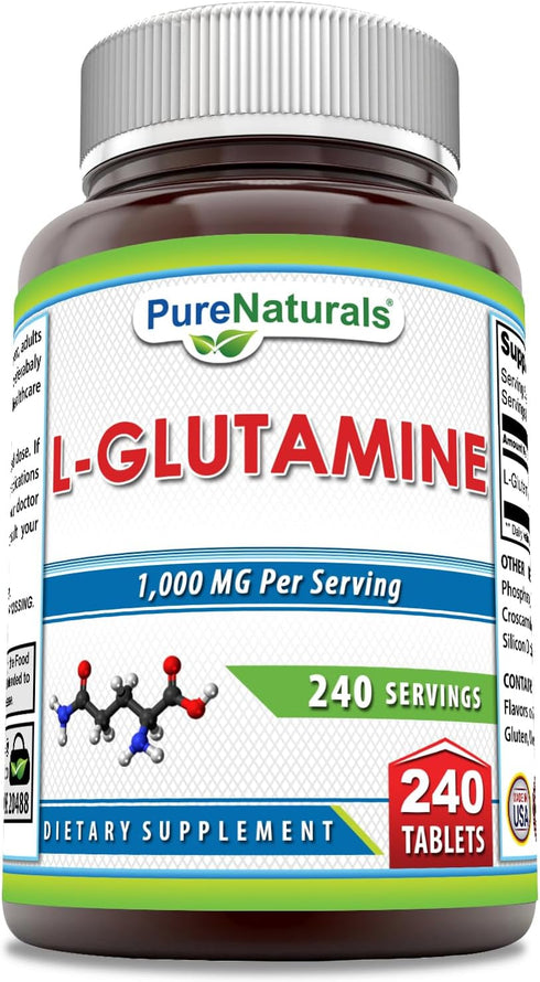 Pure Naturals L-Glutamine Supplement 1000 Mg Per Serving, 240 Tablets, Non-GMO, Gluten Free