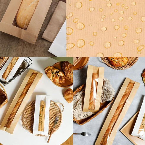 Honkenda 50 Pack Packaging (23.2x4.3 inch) Baguette Kraft Paper Bread Bags with Clear Front Window and Seal stickers