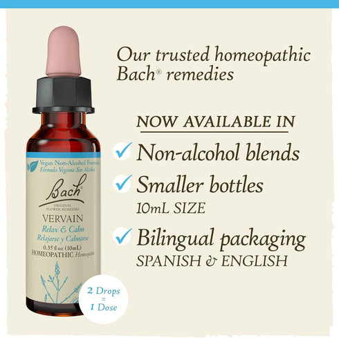 Bach Original Flower Remedies, Vervain for Relaxation and Calm, Natural Homeopathic Flower Essence, 10mL Dropper