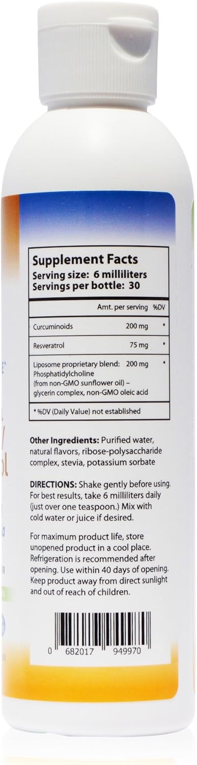 Liposomal Curcumin (Turmeric) and Resveratrol, Powerful Antioxidants, Alcohol-Free, Non-GMO, No Soy or Gluten