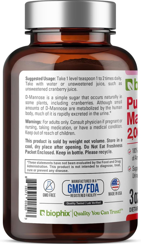 biophix Pure Mannose 100 Percent Powder, 2000 mg, 3 oz - Supports Urinary Bladder Tract Health