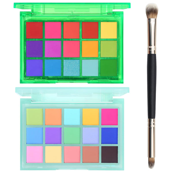UCANBE Colorful Eyeshadow Palette Makeup Set, 2pcs 15 Shades Matte Shimmer Eye Shadow Pallet with Brush