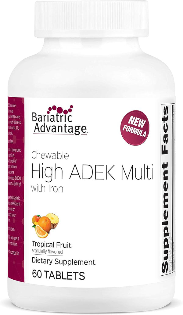 Bariatric Advantage Chewable High ADEK with Iron - High Potency Vitamin A, D, E & K, Tropical Fruit, 60 Tablets