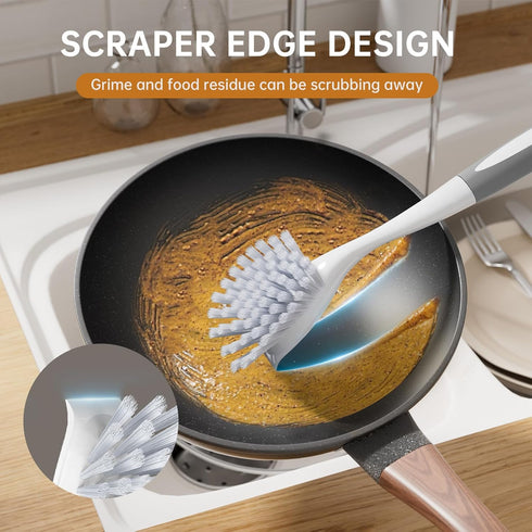 Amazer Dish Brush, 2 Pack Kitchen Dish Scrubber with Handle, Stiff Bristles for Cleaning Sink, Pots, Pans (Black+Grey)