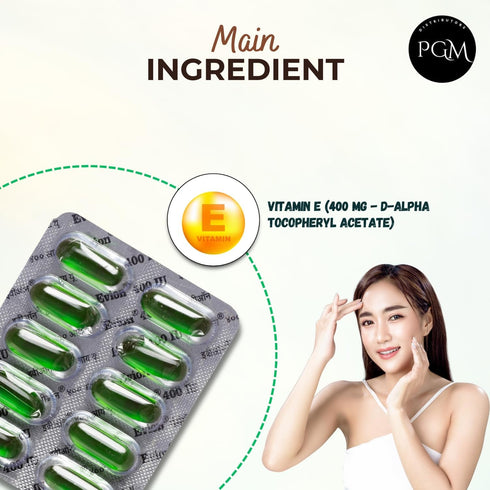 50 Evion Capsules Vitamin E for Glowing Skin, Strong Hair, Acne, Nails, 400mg