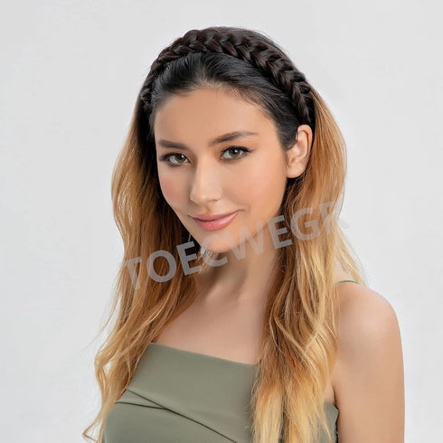 TOECWEGR Classic Braided Headband, Synthetic Hair Wide Strands Wig Band for Women Beauty Accessory