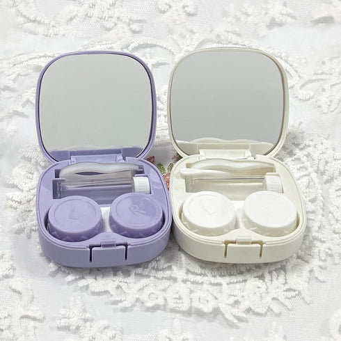 2 Pack Cute Contact Lens Case Travel Kit, Contact Case with Mirror, Tweezers, Remover Tool for Daily Use