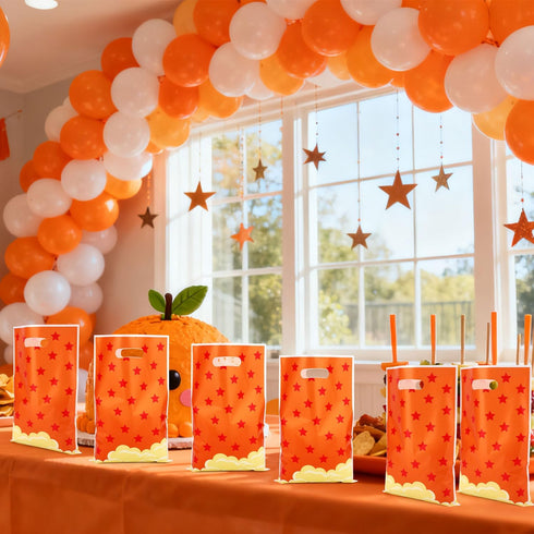 SAVITA 50pcs 25x16.5cm/9.8x6.5in Anime Theme, Plastic Party Favor Goodie Candy Treat Snack Gift Bag with Handles Yellow