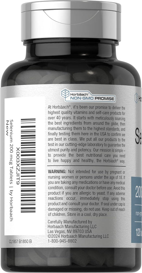 Selenium Supplement | 200 mcg | 120 Tablets, Non-GMO and Gluten Free by Horbaach