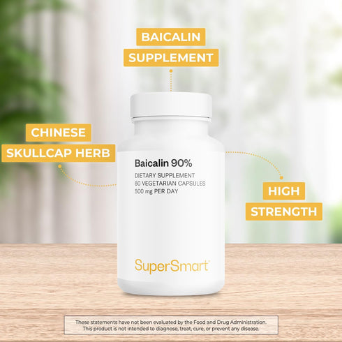 SuperSmart 90% Baicalin 500mg per Day Supplement, Chinese Skullcap Extract, Non-GMO & Gluten Free, 60 Vegetarian