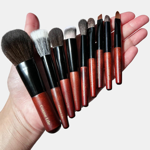Cosme 9 FULL FACE MINI TRAVEL Makeup Brush Set, Natural Coverage Brushes with Brush Case
