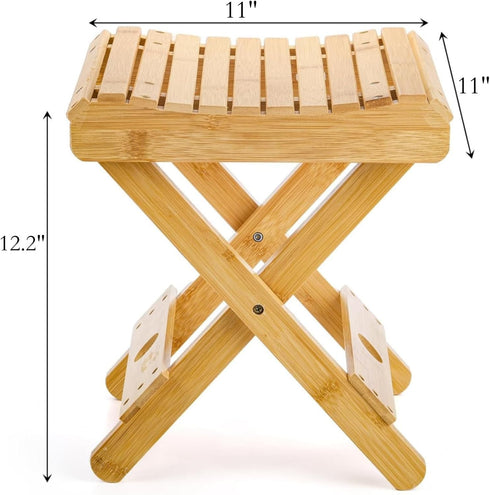 12 Inch Lawei Bamboo Folding Step Stool - Height Bamboo Shower Bench Stool Spa Bath Seat Chairs for Shower, Leg Shaving