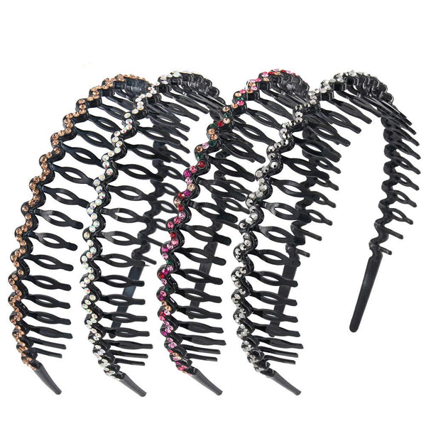Yeshan Rhinestone and Crystal Headbands for Women with Teeth Comb, Non-slip Hard Plastic Wave Shape, Pack of 4