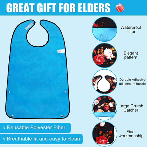 Washable Adult Bibs with Crumb Catcher - Clothing Protectors for Women
