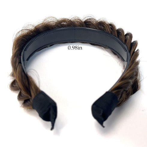 TOECWEGR Wide Braid Messy Hair Hoop, Braided Headband for Women Fashion Accessories (Dark Brown Gold 68A)