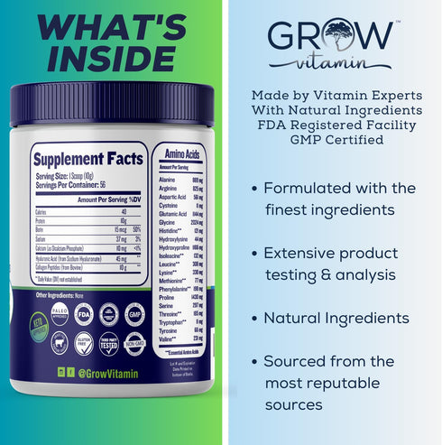 Collagen Peptides Powder 20g with Hyaluronic Acid & Biotin, Unflavored Grass Fed Collagen Powder for Hair, Nail, Skin &