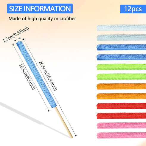 12 Pcs Microfiber Detail Duster Sticks, Fan Cleaning Brush, Crevice Cleaning Tool for Home and Car