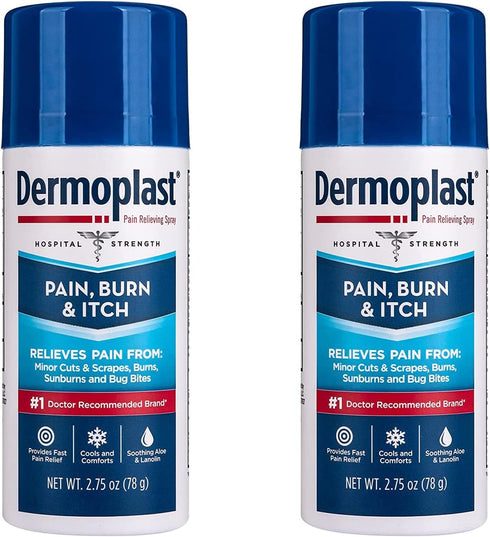 Dermoplast Pain, Burn & Itch Relief Spray, 2.75 Oz, Pack of 2 for Minor Cuts, Burns, and Bug Bites