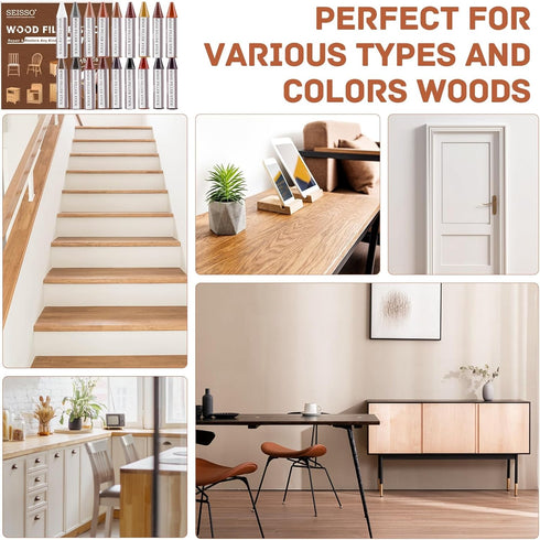 SEISSO Wood Filler Stick - 18 Colors for Furniture Scratch Repair, Perfect for Hardwood Floors & Tables