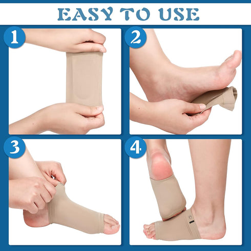 4 Pairs Compression Arch Support Sleeves with Gel Pad for Flat Foot Pain Relief, Cushioned Gel Foot Sleeves (Beige)