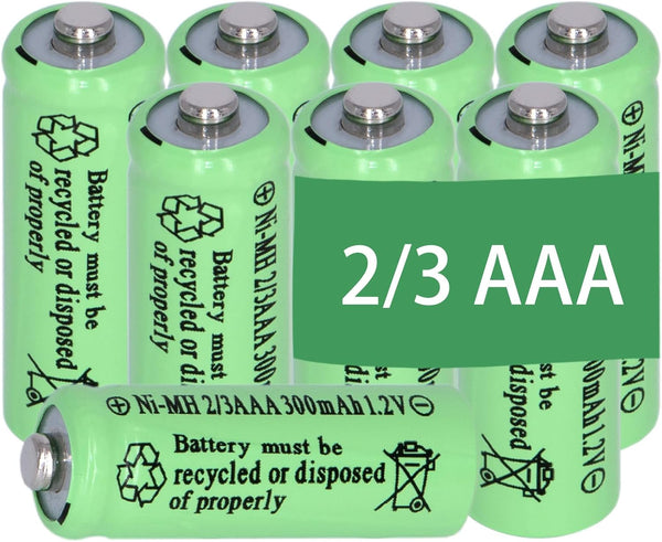 8 Packs Ni-MH 2/3AAA 1.2V 300mAh Rechargeable Batteries Button Top 3A (Not AAA Size Batteries)