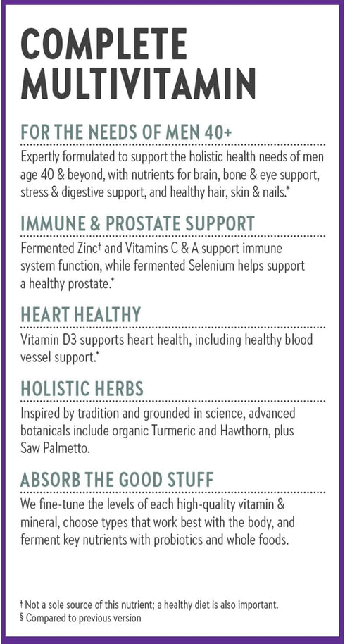 New Chapter Men's Multivitamin 40 Plus for Energy, Heart, Prostate + Immune Support, 72 ct, Organic Vegetables & Herbs