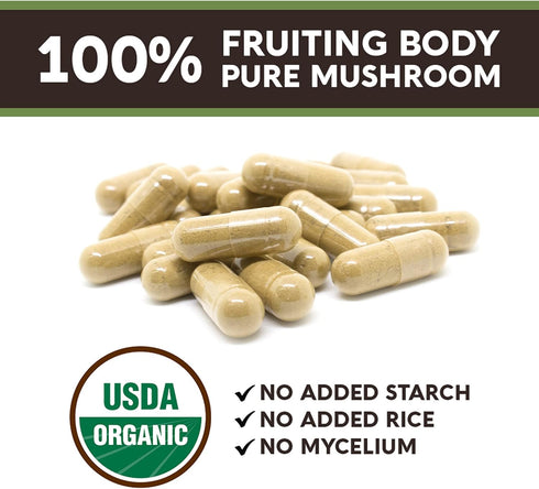Longevity Botanicals Organic Maitake Mushroom Capsules, Ultra Concentrated Supplement for Balanced Immune System, 100%