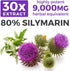 USDA Organic Milk Thistle Capsules - 80% Silymarin Supplement for Liver Support- Super Concentrated 300mg of 30:1 Milk Thistle Extract Equivalent to 9,000mg - Milk Thistle Liver Detox 60 Day Supply
