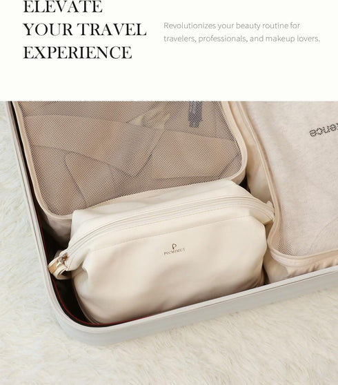 Pocmimut Leather Makeup Bag, Large Wide-open Travel Cosmetic Bag, Double Layer Toiletry Organizer Case for Brushes
