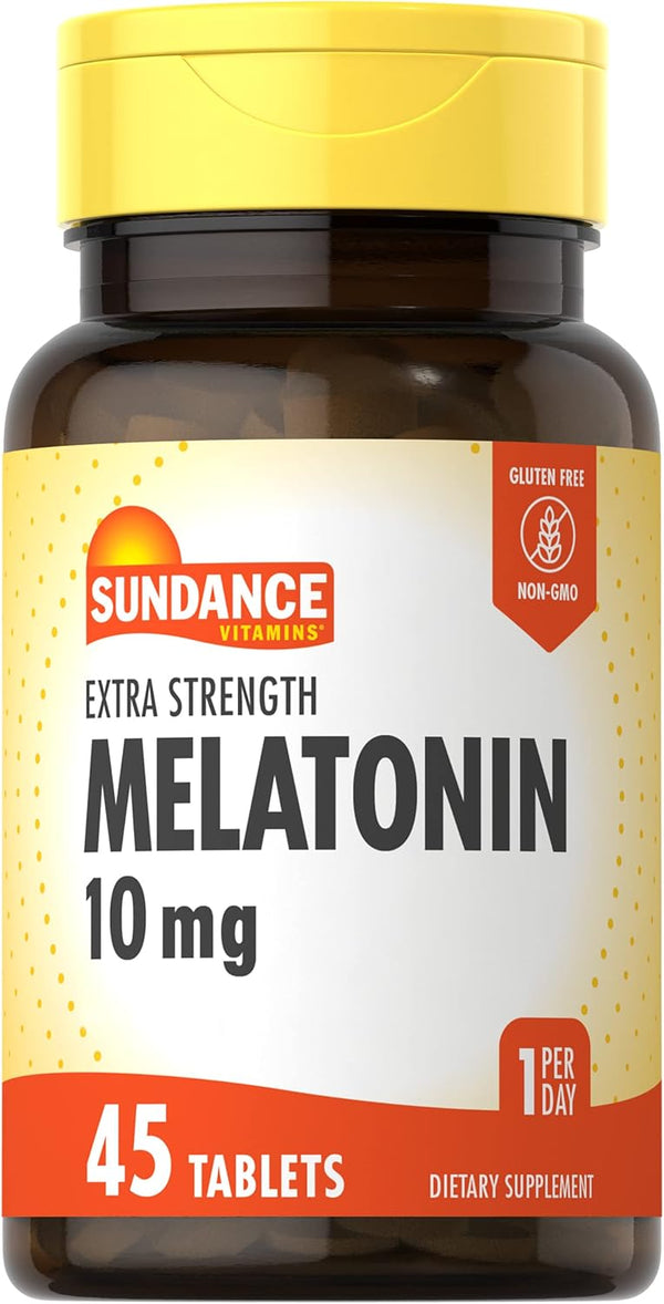 Sundance Melatonin 10mg Extra Strength | 45 Tablets | Vegetarian, Non-GMO, Gluten Free Supplement