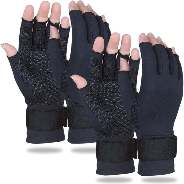 2 Pairs Copper Arthritis Gloves for Women Men, Compression Gloves with Adjust Strap for Wrist Support