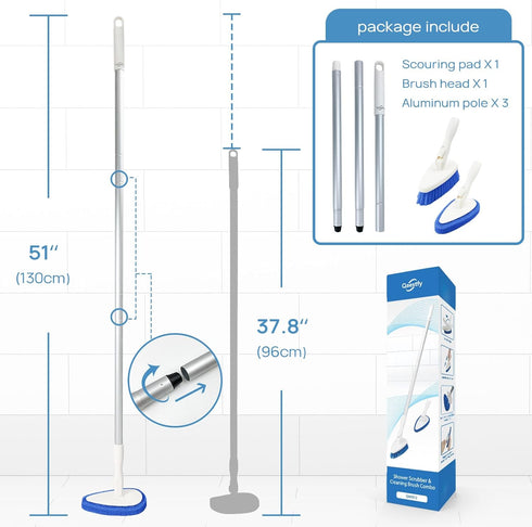 Qaestfy Shower Scrubber Cleaning Brush Combo, Adjustable Long Handle Scrub Brush for Bathroom Cleaning