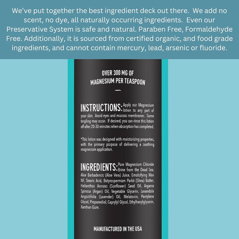 Natural Magnesium Lotion, Highest Potency, 8 oz, Over 1800 MG/oz, Not Water Based