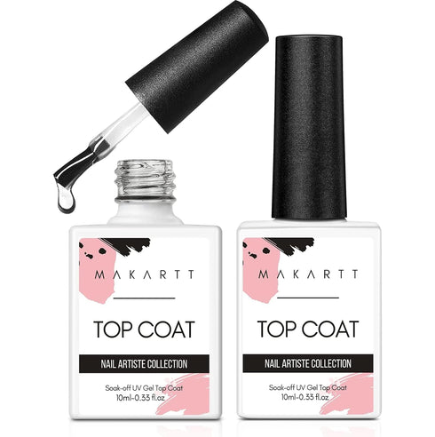 Makartt Gel Top Coat, 2 PCS No Wipe Top Coat Gel Nail Polish, High Glossy Shine Finish, 10ML Clear Soak Off