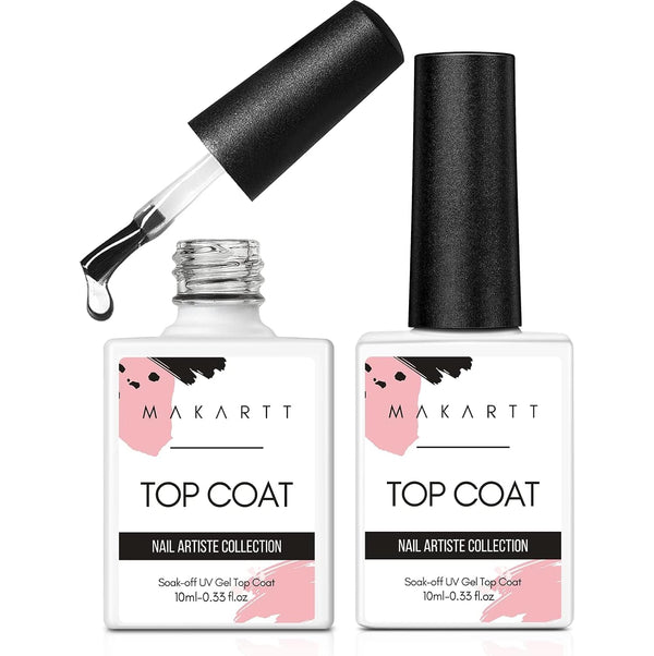 Makartt Gel Top Coat, 2 PCS No Wipe Top Coat Gel Nail Polish, High Glossy Shine Finish, 10ML Clear Soak Off
