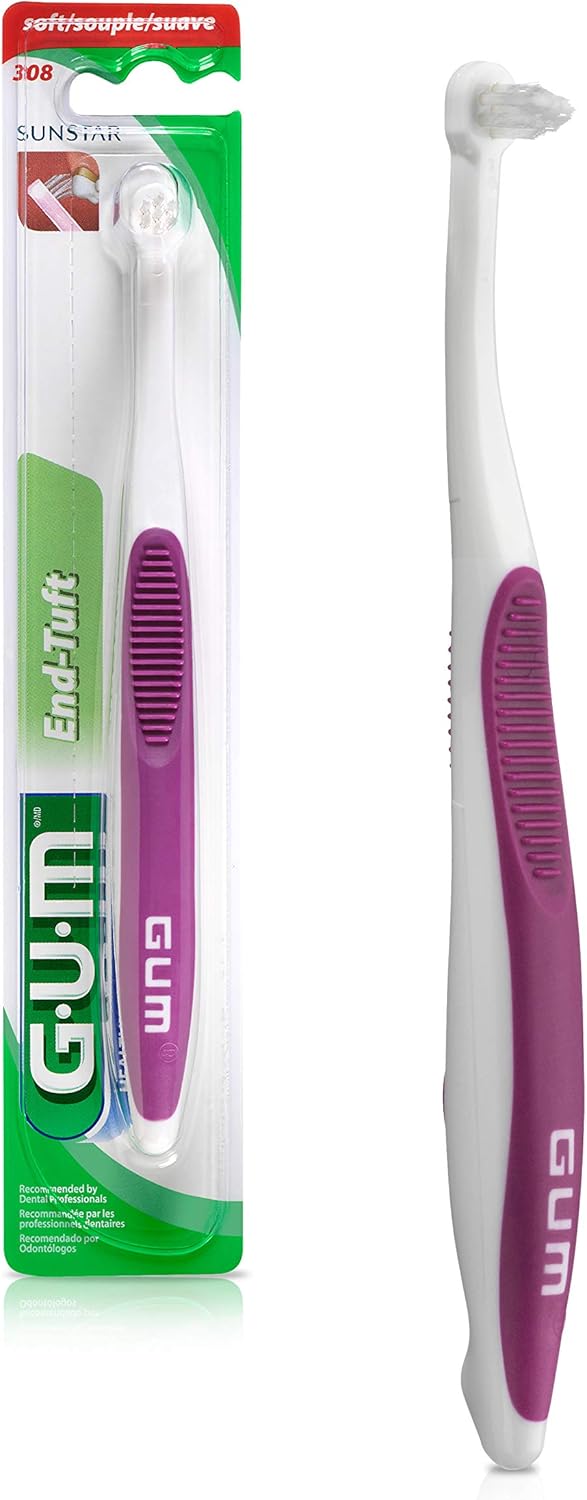 GUM End Tuft Toothbrush - Extra Small Head for Hard-to-Reach Areas, Soft Dental Brush for Adults, 1ct