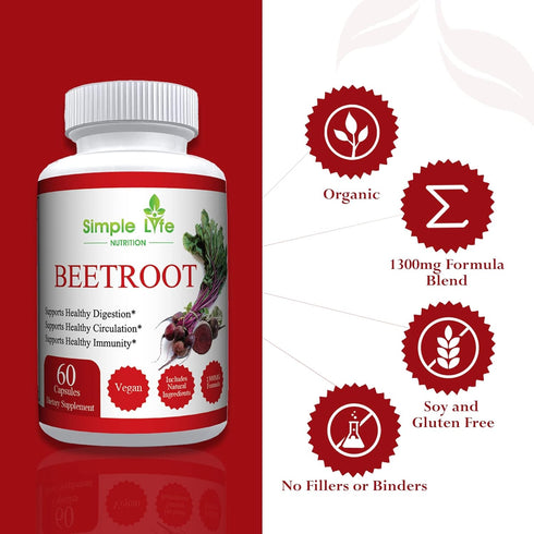 Organic Beet Root Powder Capsules - Nitric Oxide Booster for Men & Women - Organic Non-GMO Gluten Free Vegan Beets -