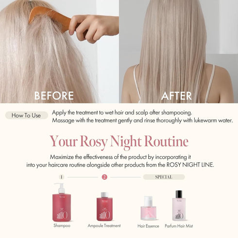 Rosy Night Repair Hair Ampoule Treatment - Protein, Peptide, Amino Acid Complex for Damaged & Dyed Hair, Musky Floral