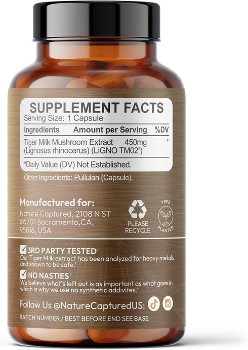 TM02 >30% Immune 60 Tiger Milk Mushroom Extract (Lignosus rhinocerus) - Premium LiGNO - Polysaccharides - Lungs