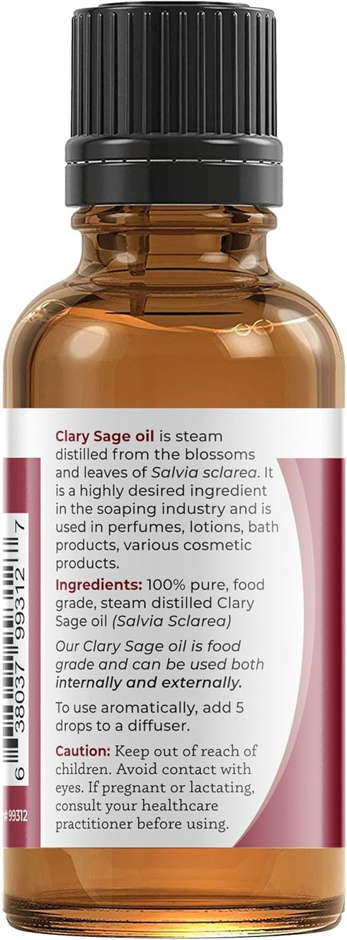 Viva Doria 100% Pure Clary Sage Essential Oil, Undiluted, Food Grade, 30 mL (1 Fl Oz)
