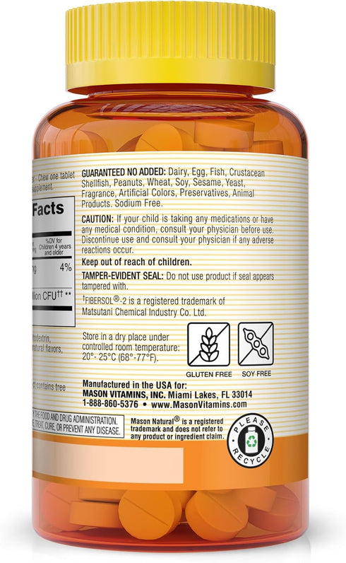 MASON NATURAL Healthy Kids Probiotic with Fiber - 60 Chewables for Healthy Digestive Function